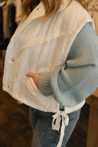 Miou Muse - Lace Crochet Trim Puff Vest