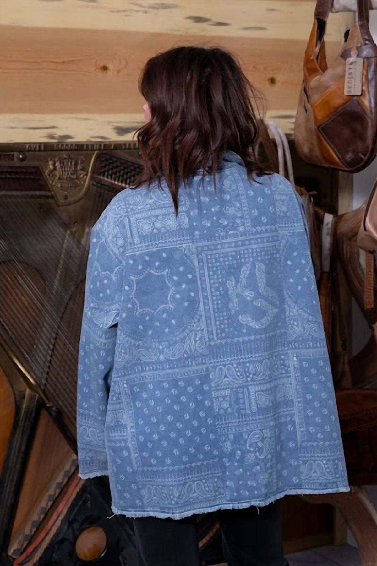 Pol - Oversized Denim Paisley Print Jacket