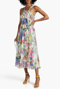 Badgley Mischka - Gathered Floral-print Chiffon Midi Dress