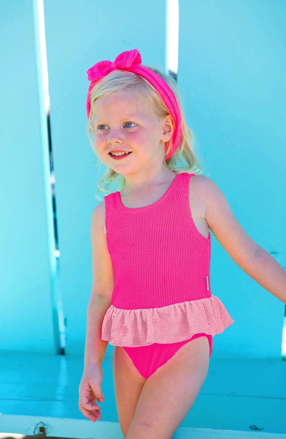 Limeapple - Girl's Crinkle Peplum One Piece Swimwear