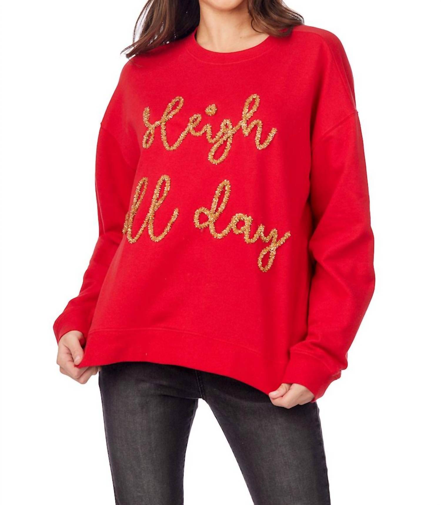 mudpie Sleigh All Day Sparkle Sweatshirt in red - women's top