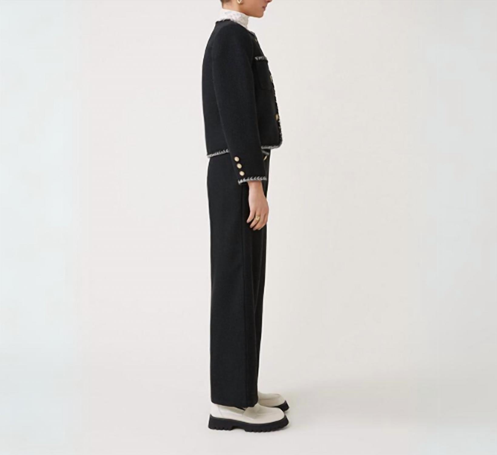 Suncoo Donna Collarless Basketweave Jacket in black 1 - women's cardigan - alternate view