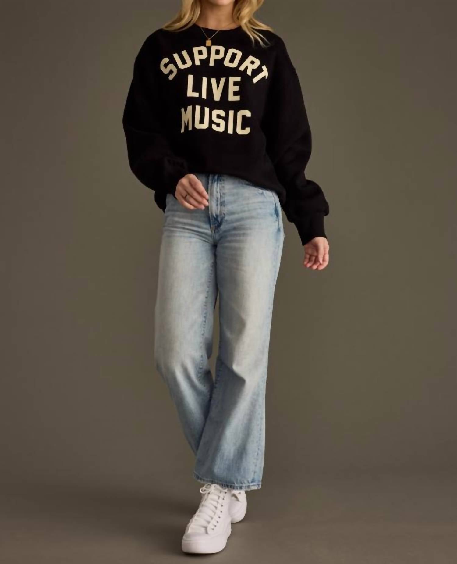 Panache Apparel Support Live Music Sweatshirt in black - women's top - view 4
