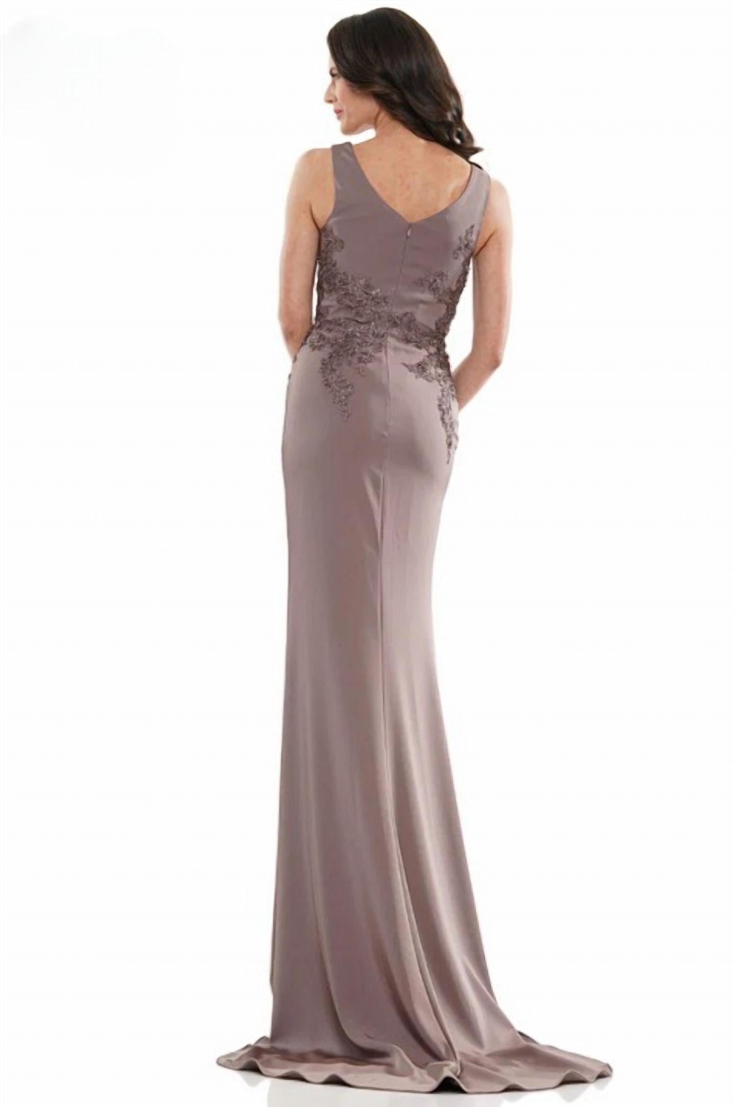 Colors Dress - Wrapped V-neck Applique Gown