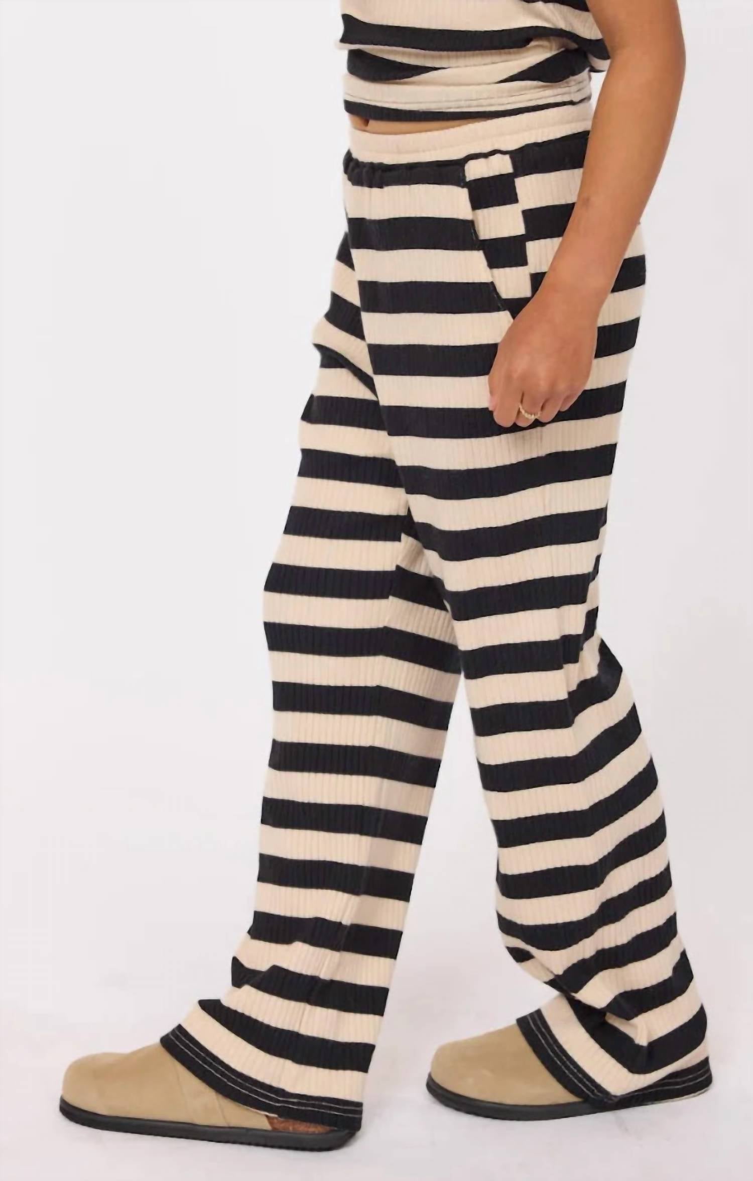 Sadie & Sage Soul Sister Striped Rib Pants in black ivory - kids' joggers - detail view