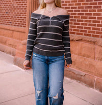 Wishlist - Sarah Striped Off-the-shoulder Sweater