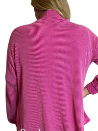 BOMBOM Rib Textured Cardigan in fuchsia - women's cardigan - detail view