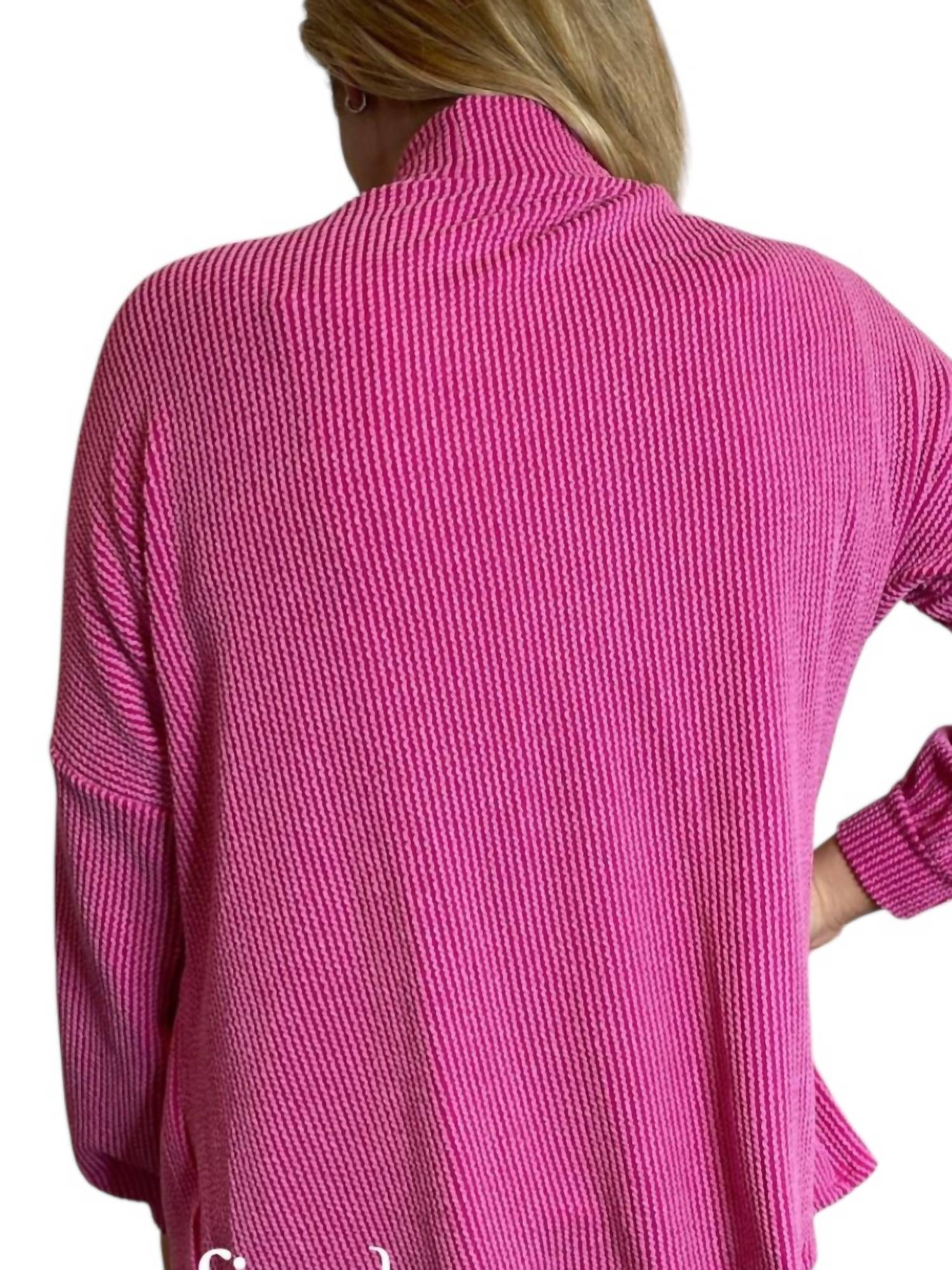 BOMBOM Rib Textured Cardigan in fuchsia - women's cardigan - detail view