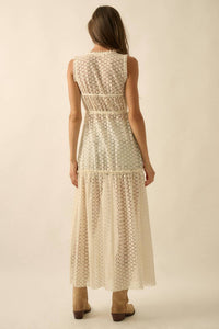 Promesa - Sheer Crochet Lace Sleeveless Tie-Front Maxi Top