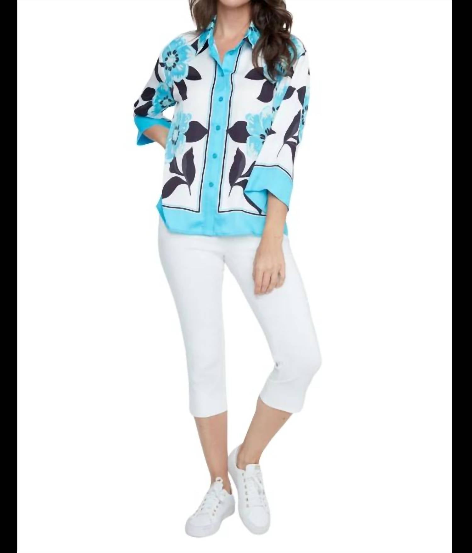 Renuar - Floral Button-up Collared Blouse
