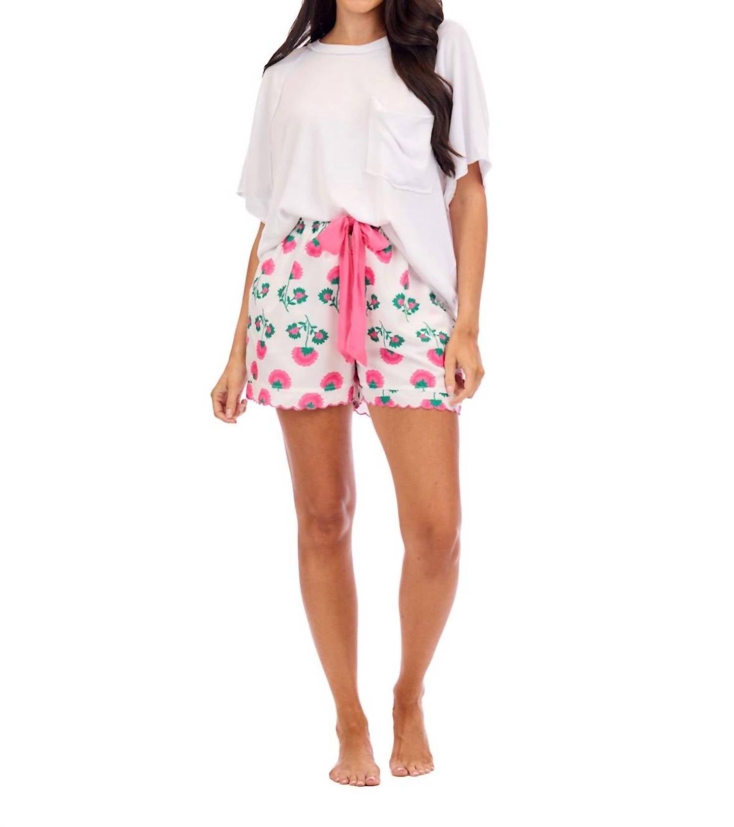 mudpie Peony Pajama Shorts in pink - women's shorts