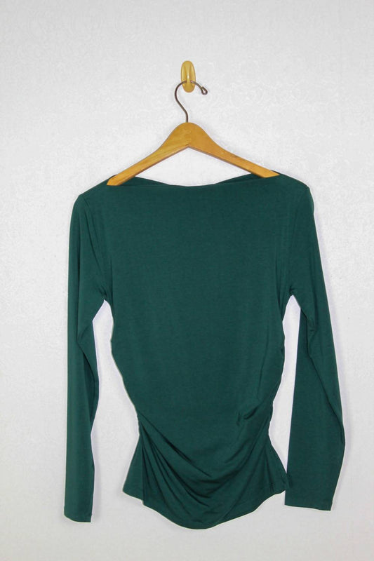 Bobi - Women's Shirred Slash Neck Longsleeves Top