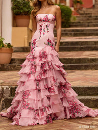 Sherri Hill Strapless Floral Taffeta Mermaid Gown in pink print - women's dress
