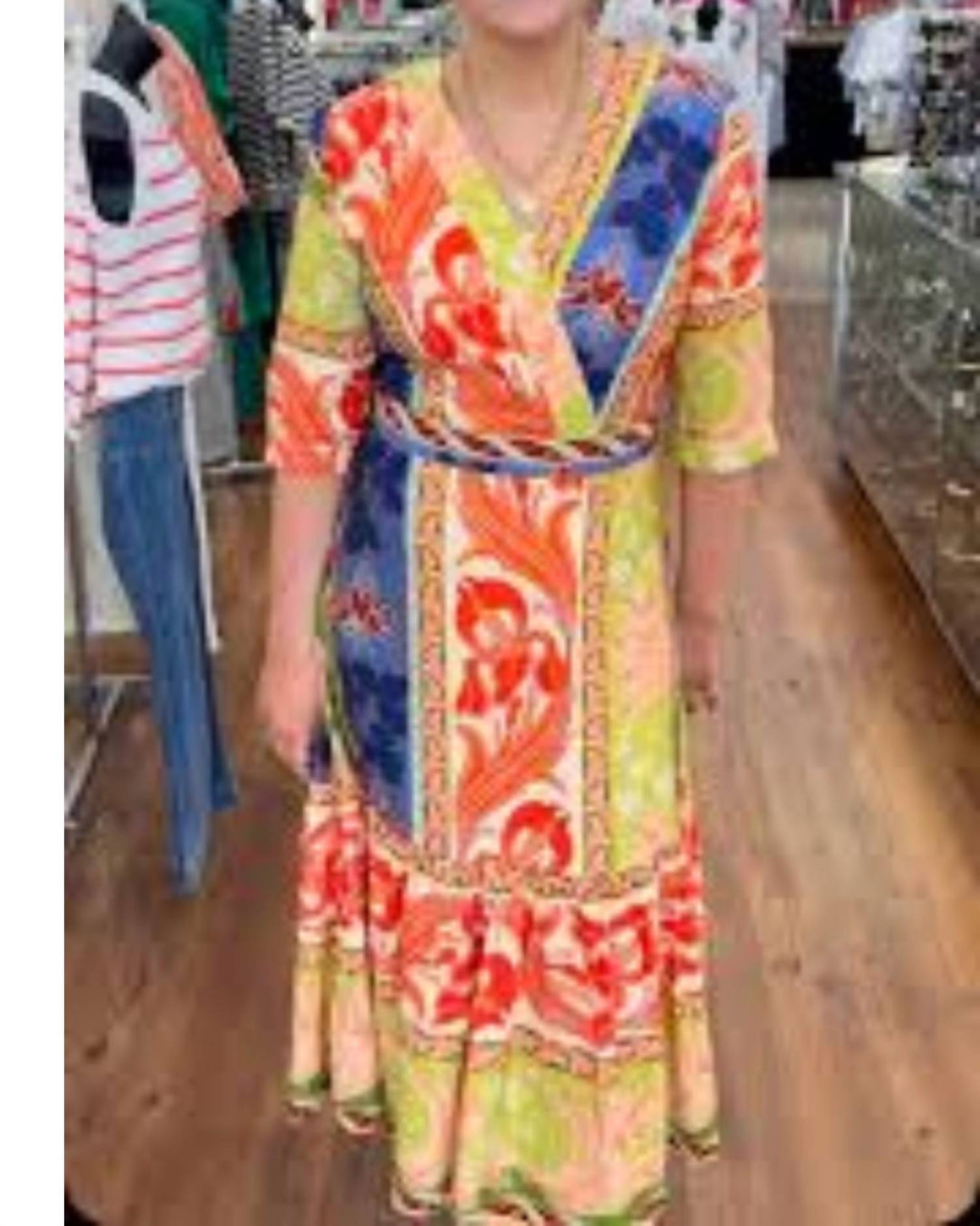 Boho Chic Short Sleeve Wrap Midi Dress in multi - women's dress