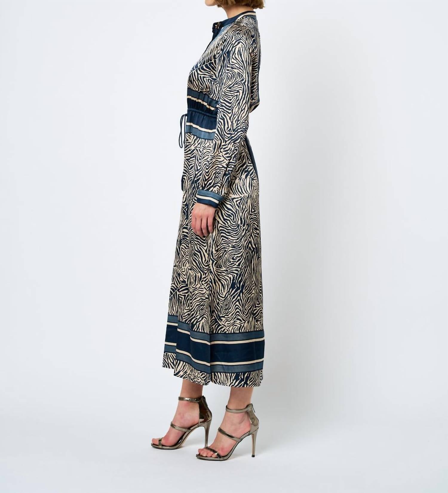 Ciebon - Coco Animal Print Long Sleeve Shirt Midi Dress