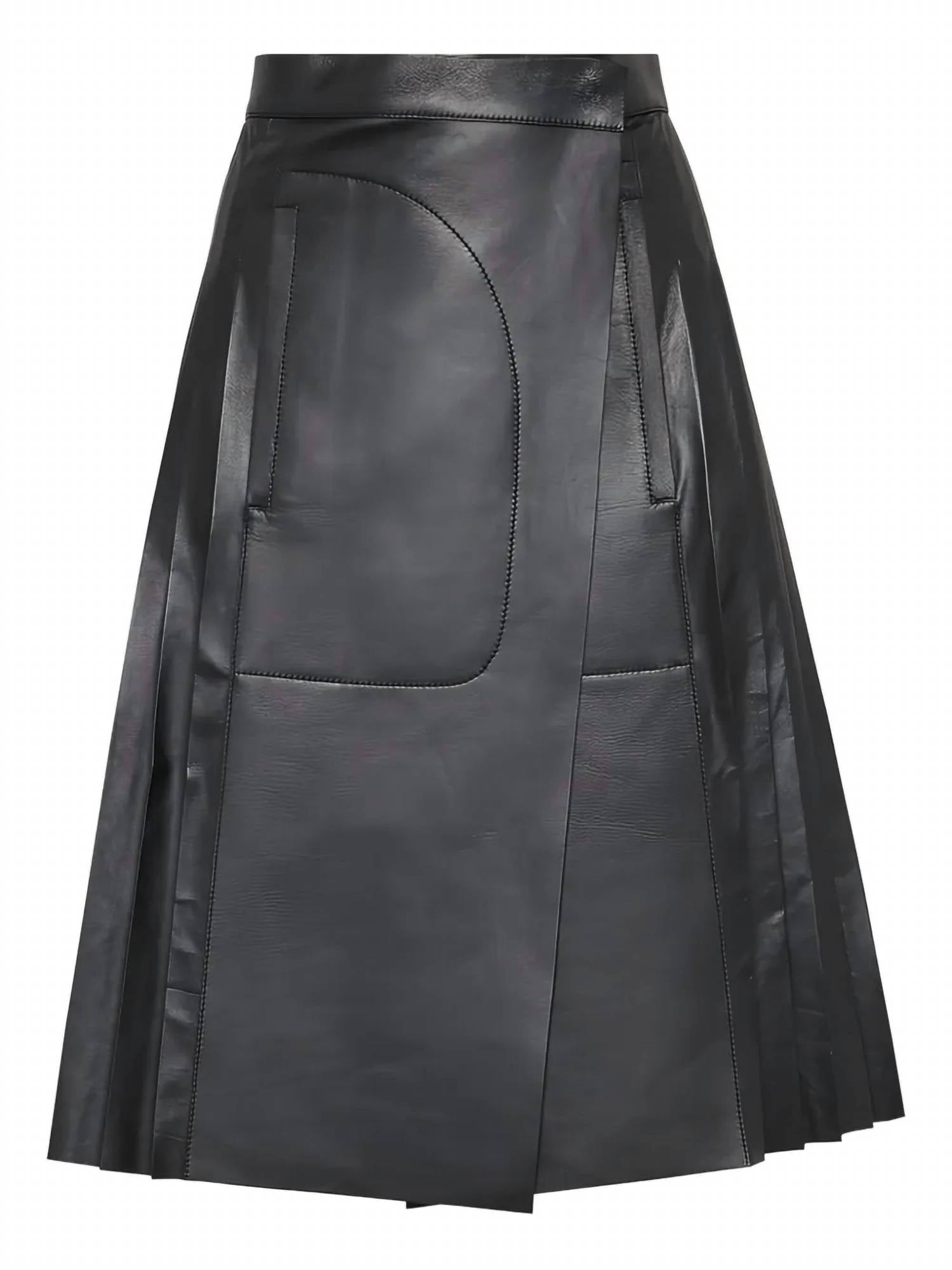 Salvatore Ferragamo - Women's Pleated Leather Midi Skirt
