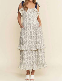 J.Nna - Ruffle Detailed Ribbon Strap Midi Dress