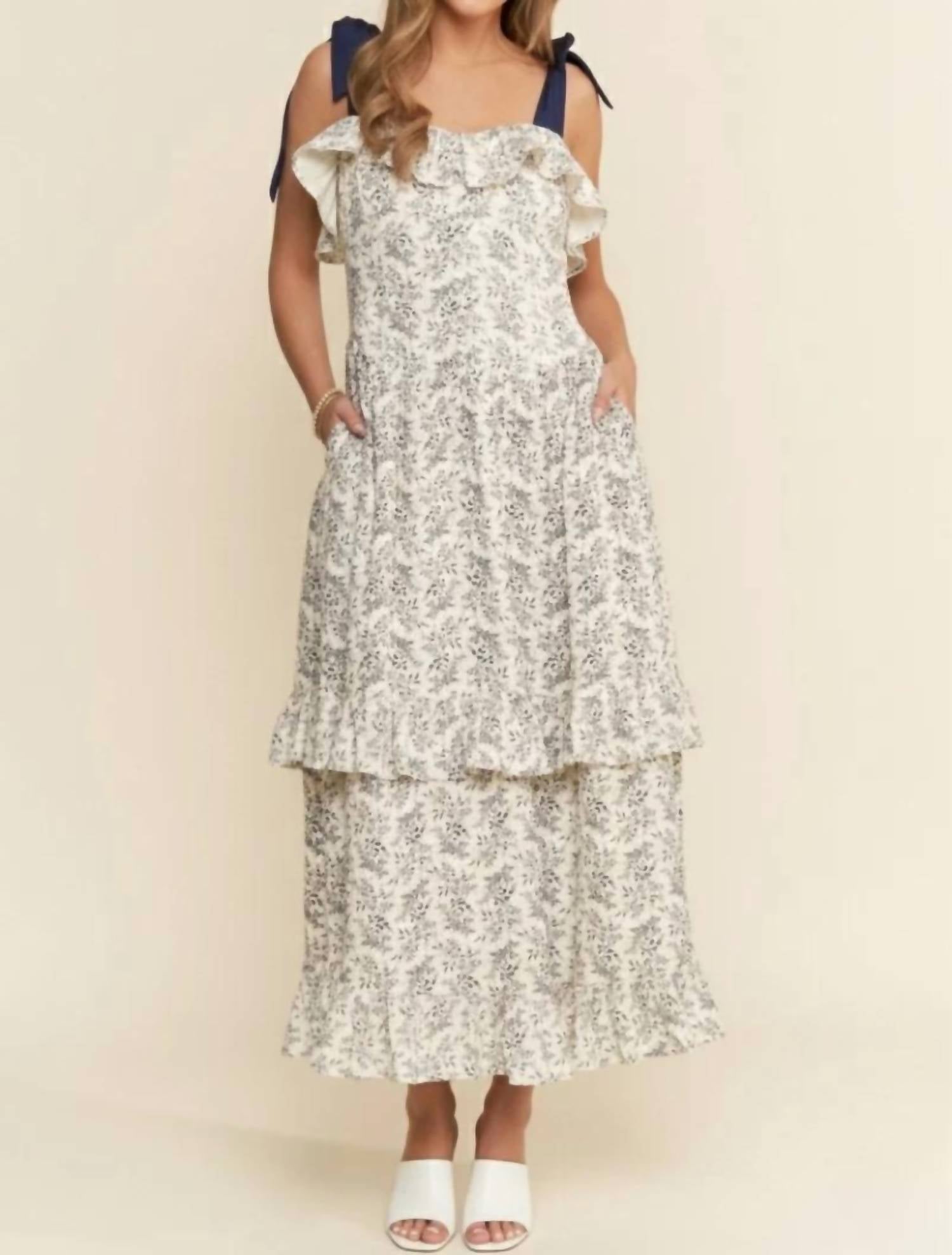 J.Nna - Ruffle Detailed Ribbon Strap Midi Dress