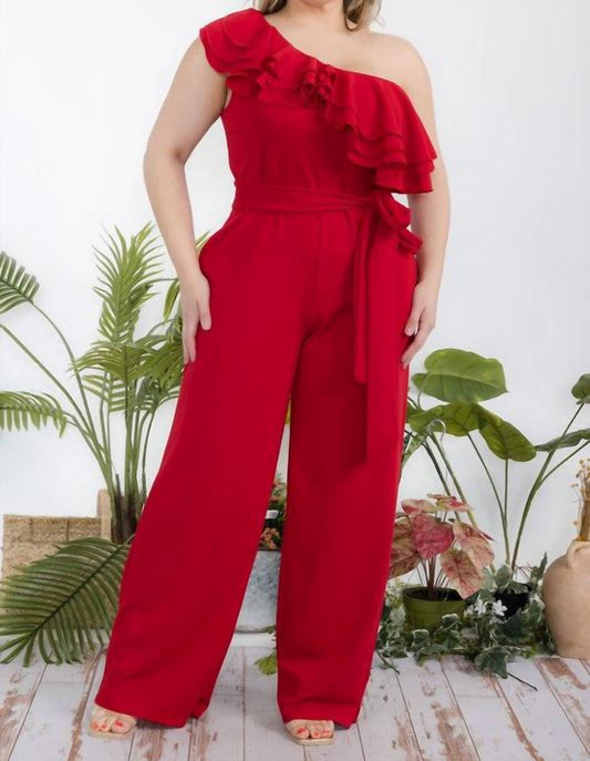 Karen T Design - One Shoulder Ruffle Jumpsuit