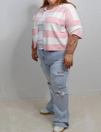Hayden La - Stripe Knit Button Down Top