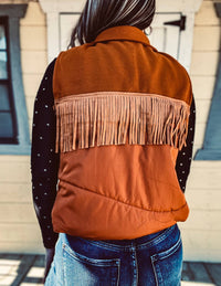 2FlyCo Eastwood Fringe Vest in saddle - women's jacket - detail view