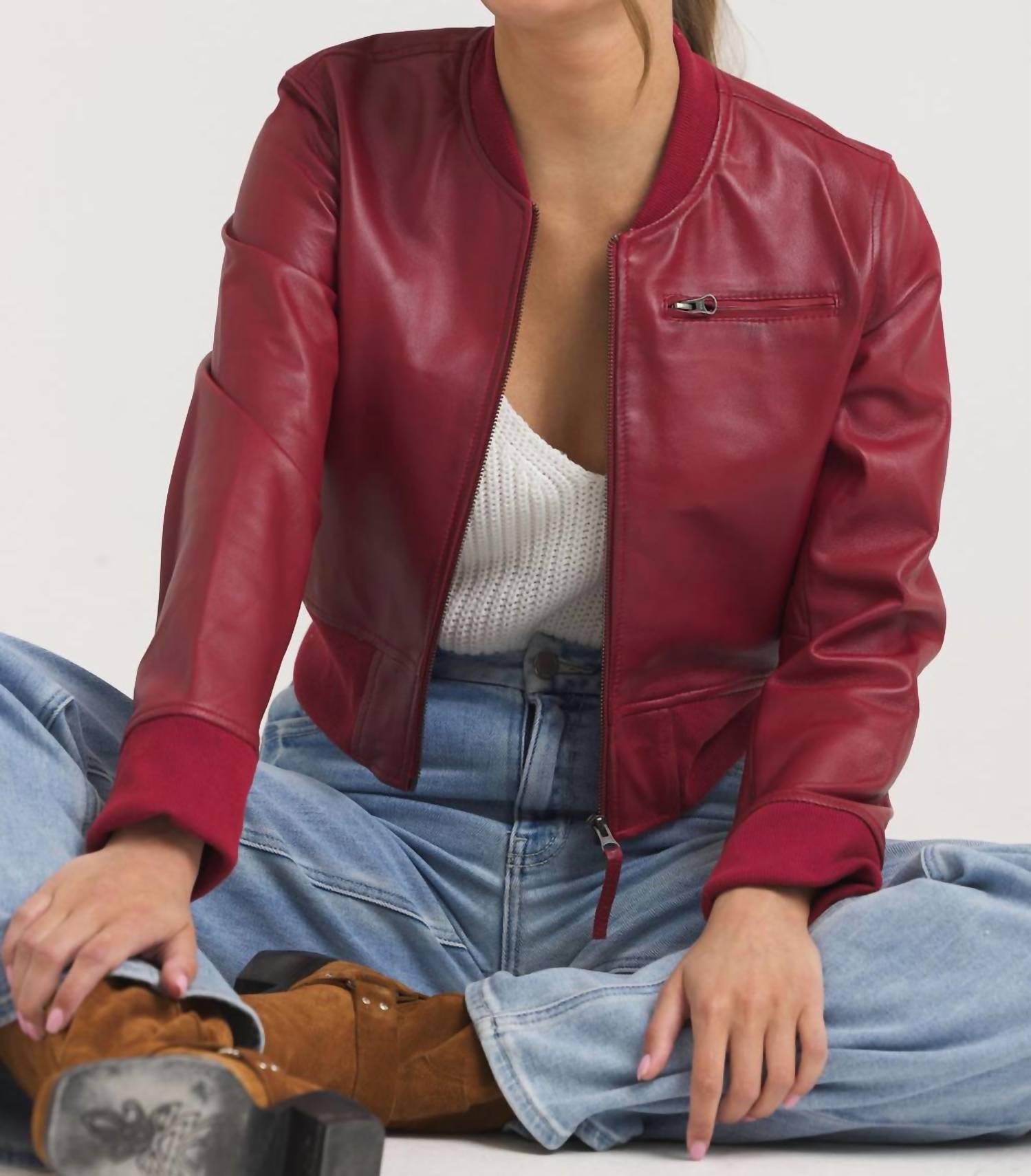 jakett Collins Stonewash Leather Jacket in red - women's jacket - view 5