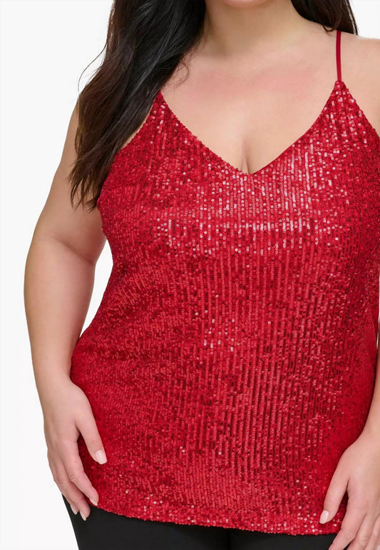 Calvin Klein - V-neck Sleeveless Sequin Camisole Top - Plus