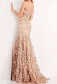 Jvn - V Neck Lace Embellished Prom Dress