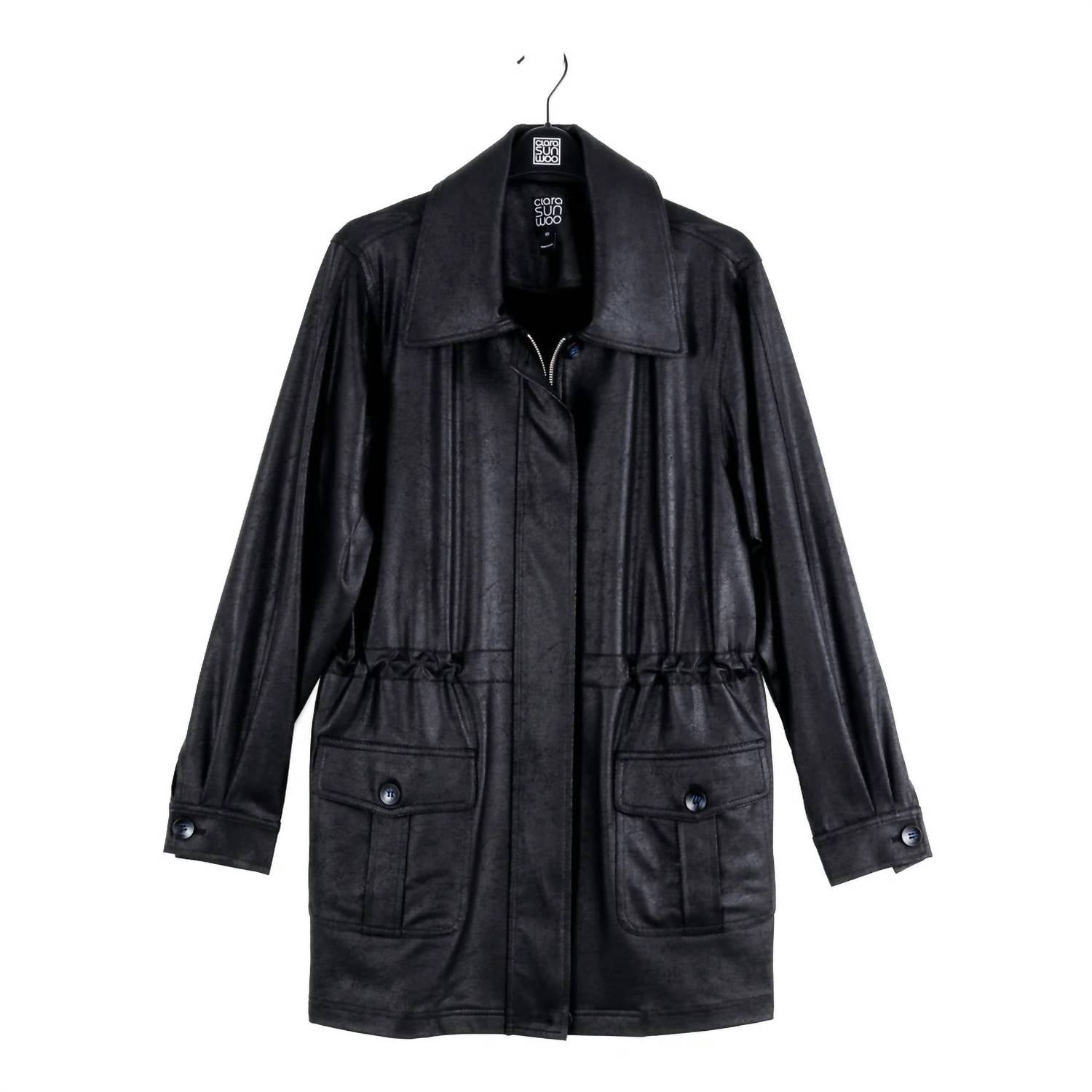 Clara Sun Woo - Liquid Leather Drawstring Waist Utility Jacket