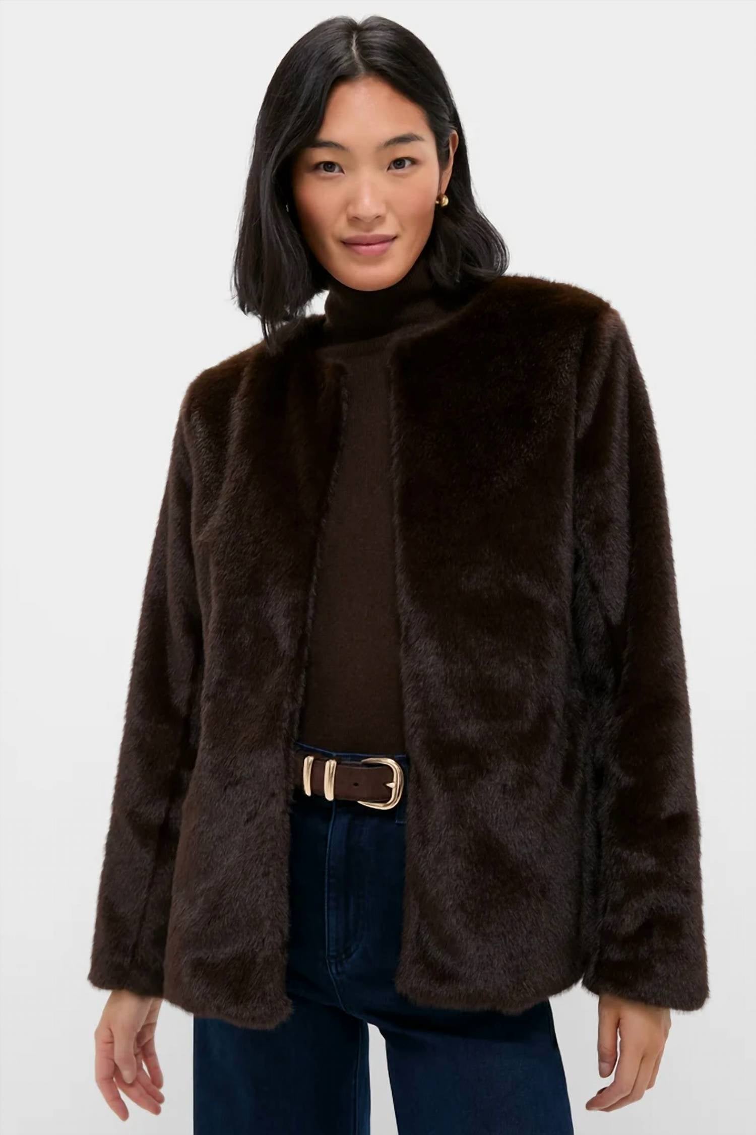 Line And Dot - Crewneck Faux Fur Jacket