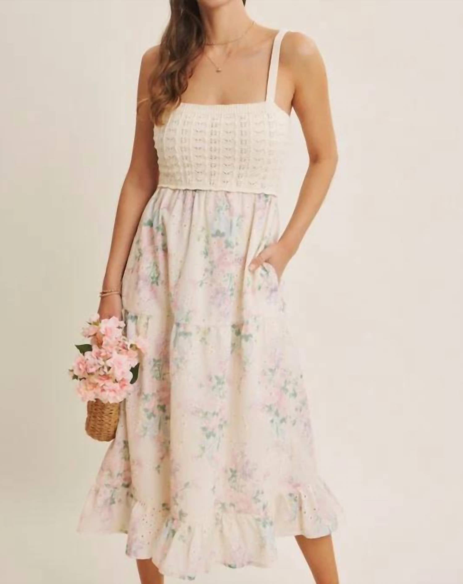 In February - Dreamiest Crochet Twofer Midi Dress With Eyeelt