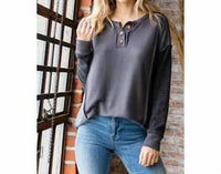 7Th Ray - Button Exposed Stitch Pullover Top