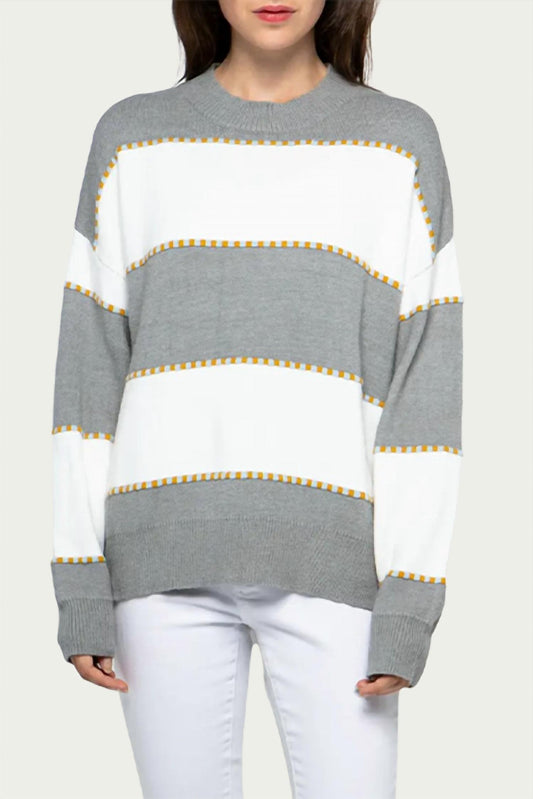 TWO-TONE STRIPED CREWNECK SWEATER