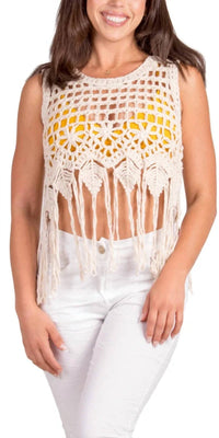 GIGI MODA Nikki Crochet Tank in beige - women's tank top