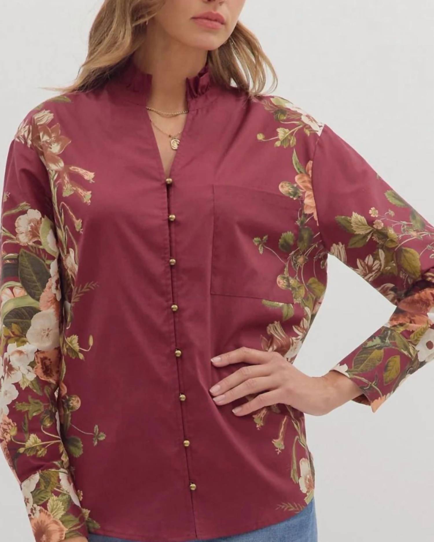 Entro - Button Front Botanical Top