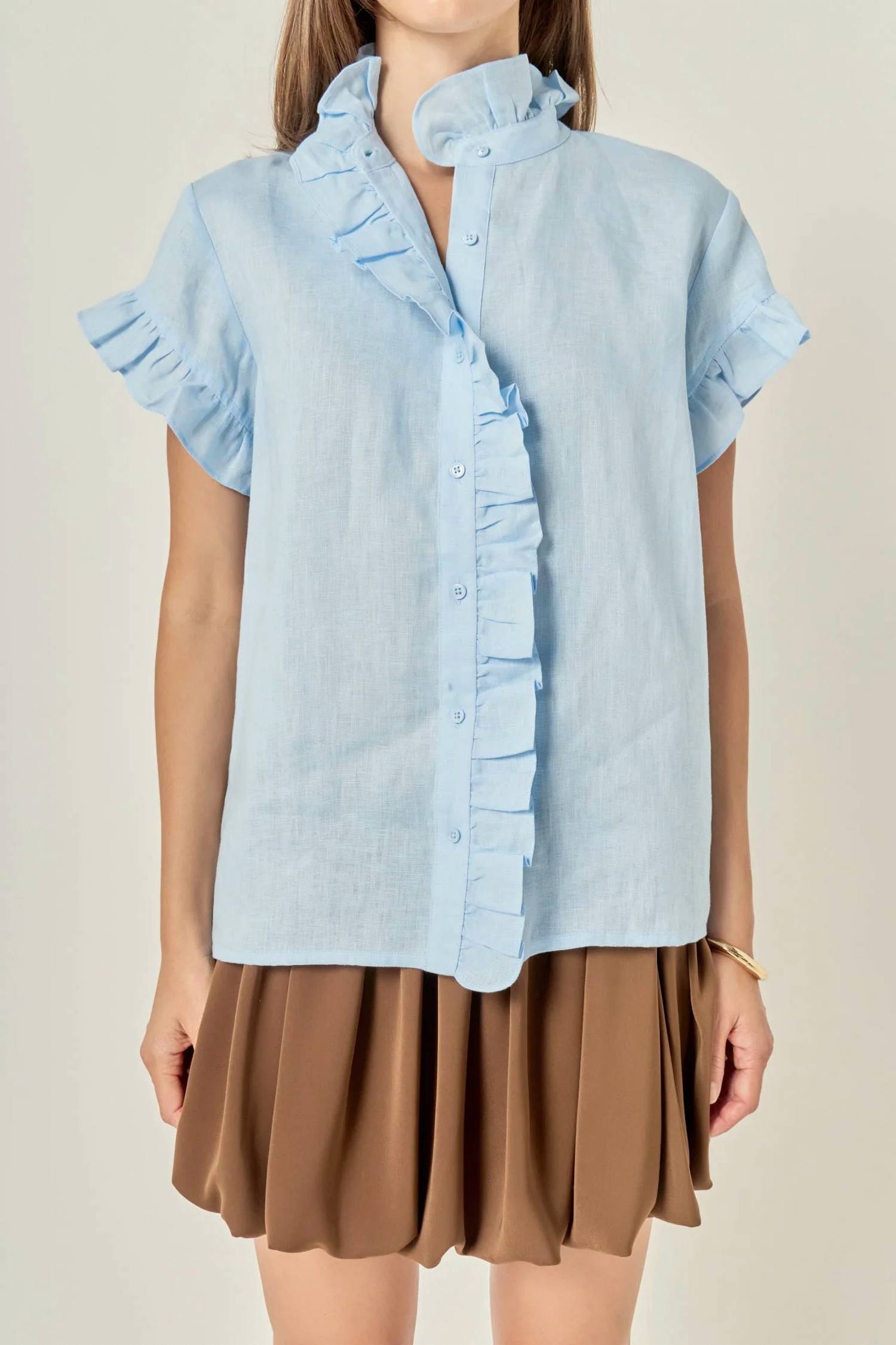 English Factory - Linen Ruffle Shirt