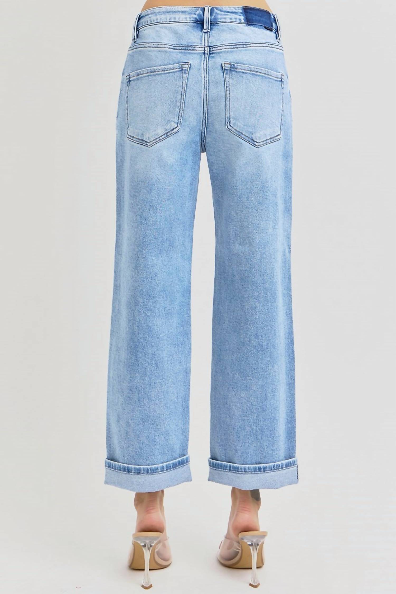 RISEN High Rise Ankle Boyfriend Cuffed Jeans in light wash - women's jeans - view 4