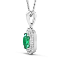 Diana M Jewels Women's Oval Natural Zambian Emerald Pendant Necklace (1.36 Ct) - Petite in 14k white gold - women's jewelry - detail view
