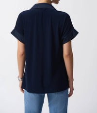 Joseph Ribkoff - Collared V-neck Short Sleeve Top