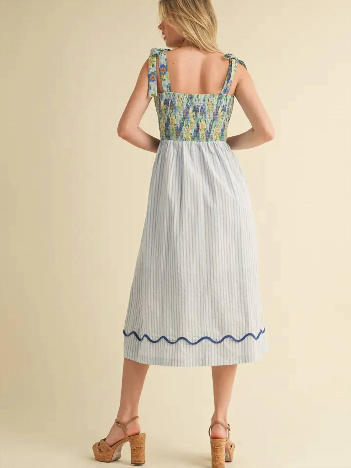 &Merci - Women's Scalloped Mixed Print Midi Dress