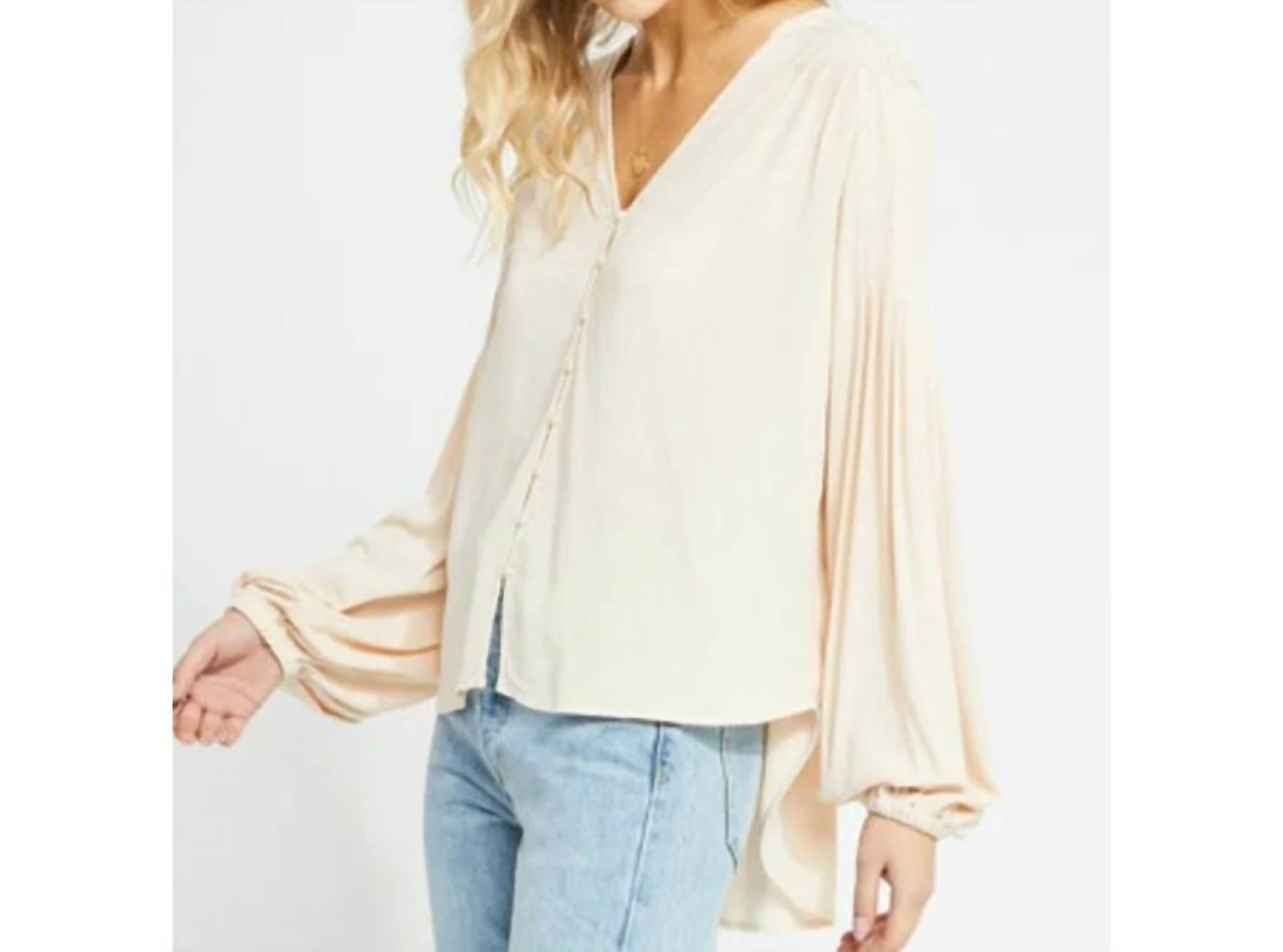 Gentle Fawn Rosemarin Rayon Crepe Blouse in rosewater - women's blouse - detail view