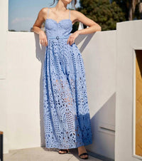 Ina Fashion - Belted Eyelet Lace Maxi Dress