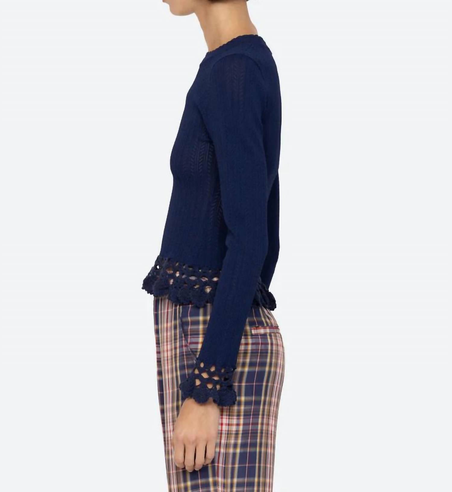 SEA Abbie Knit Long Sleeve Top in navy - women's long sleeve top - alternate view
