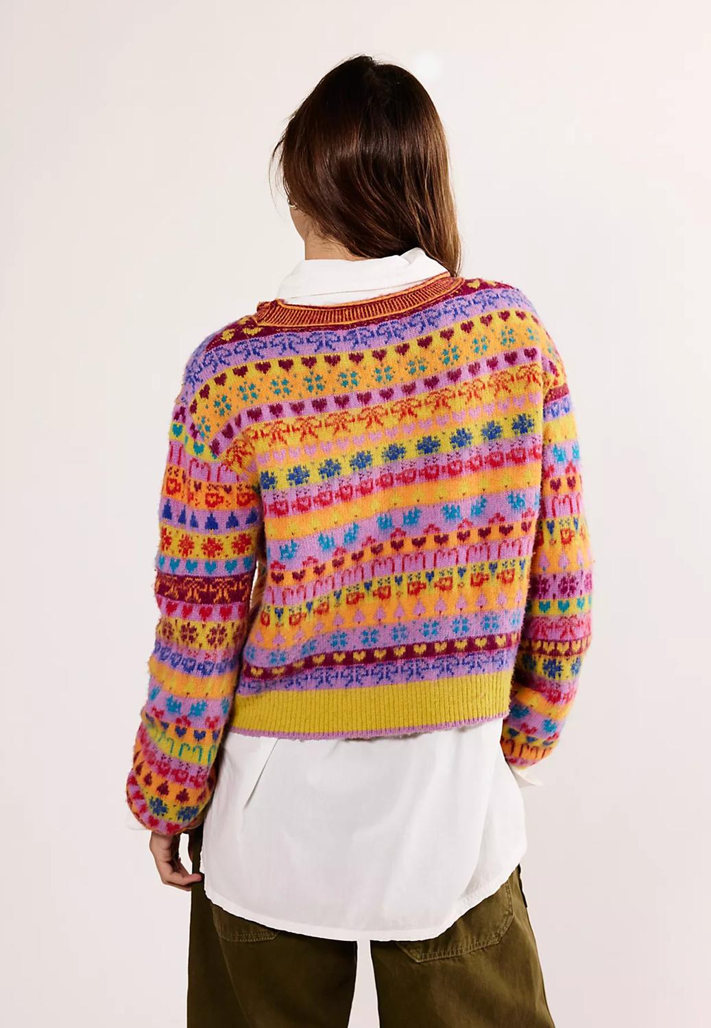 Free People Favorite Things Long Sleeve Sweater in bright confetti combo 1 - women's sweater - alternate view