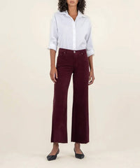 KUT FROM THE KLOTH Meg High Rise Fab Ab Wide Leg Corduroy Pants in dark plum - women's pants
