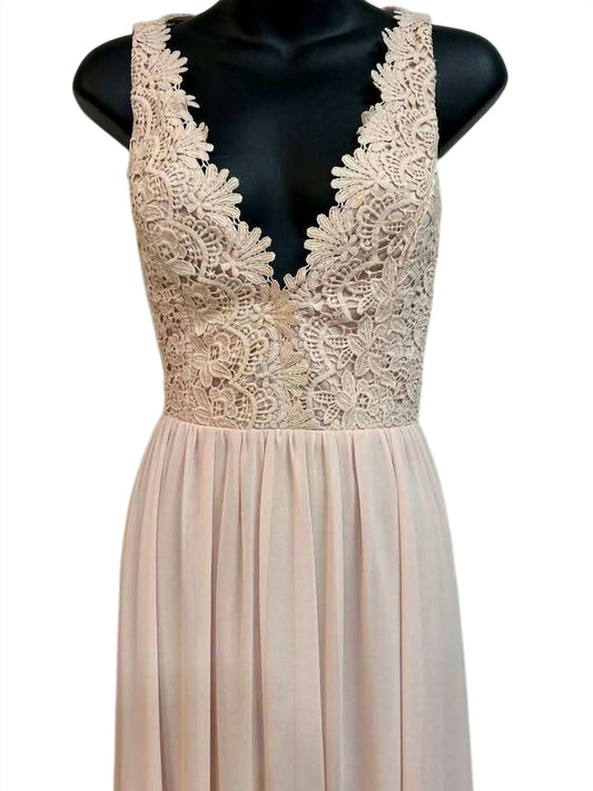 Maniju - Lace Bodice Chiffon Long Dress