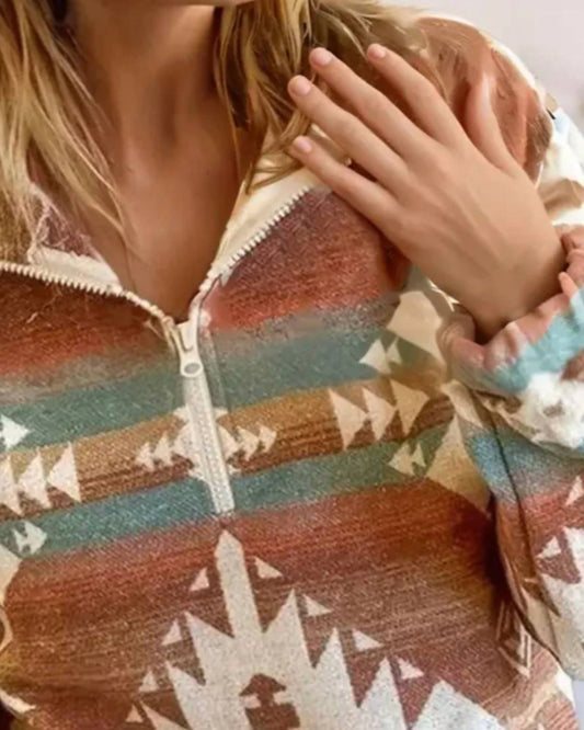 Little Daisy Closet - Quarter Zip Elastic Cuffs Western Sweatshirt