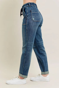 Judy Blue - High Waist Vintage Wash Jogger With Navy Drawstring