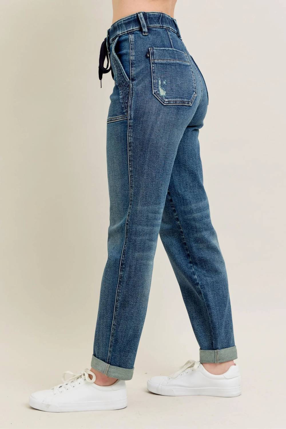 Judy Blue - High Waist Vintage Wash Jogger With Navy Drawstring