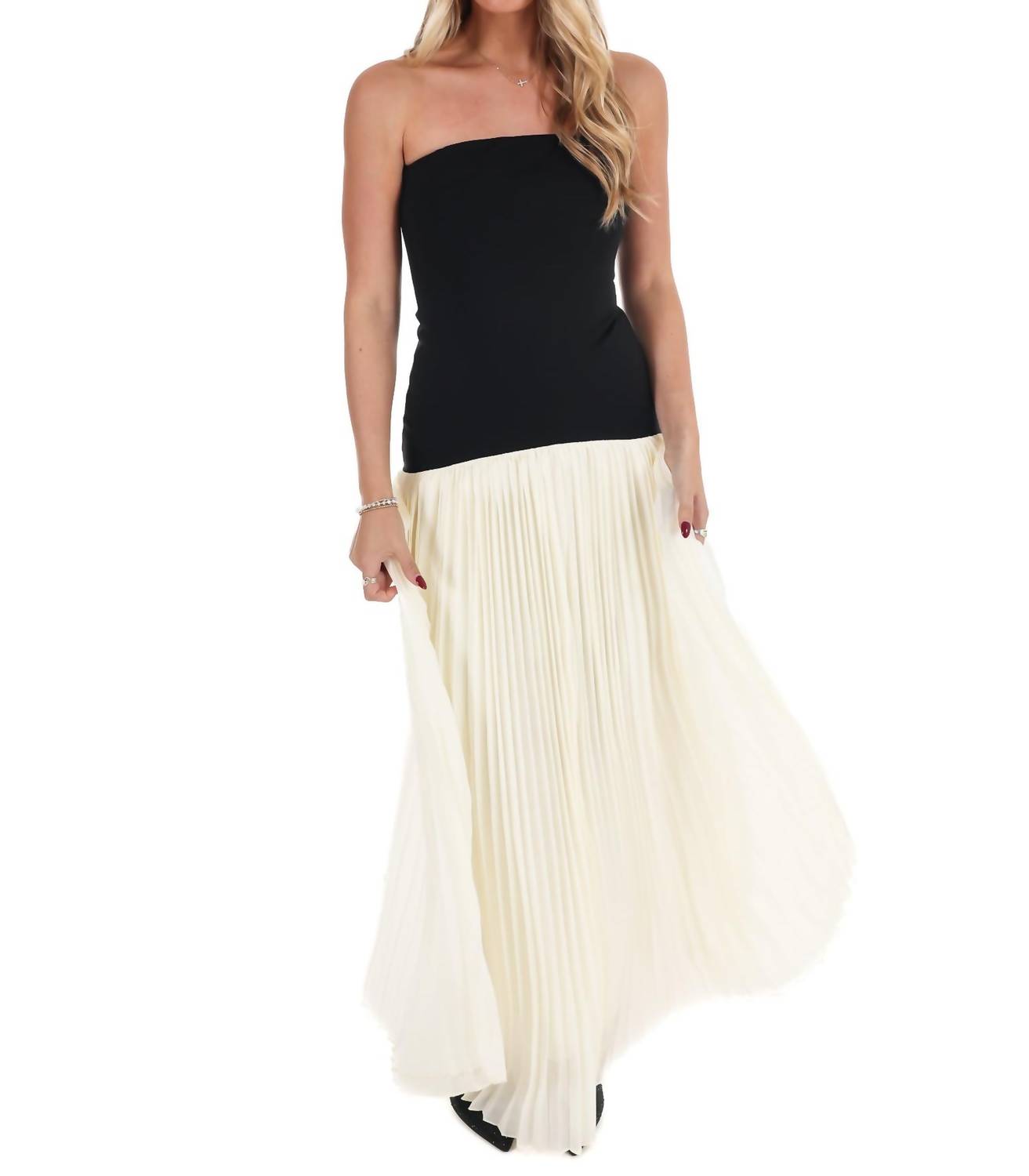 Mable - Amour Strapless Drop Waist Pleated Maxi Dress